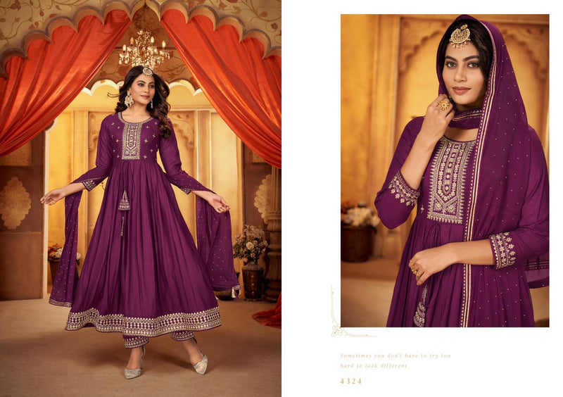 Rangoon Reva Rayon Embroidery Work Anarkali Style Fancy Designer Partywear Salwar Kameez