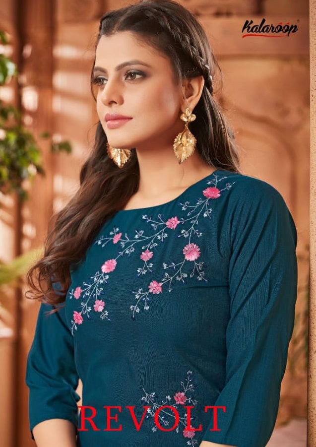 Kalaroop Kajree Fashion Revolt Rayon Fancy Designer Party Wear Embroidered  Kurtis