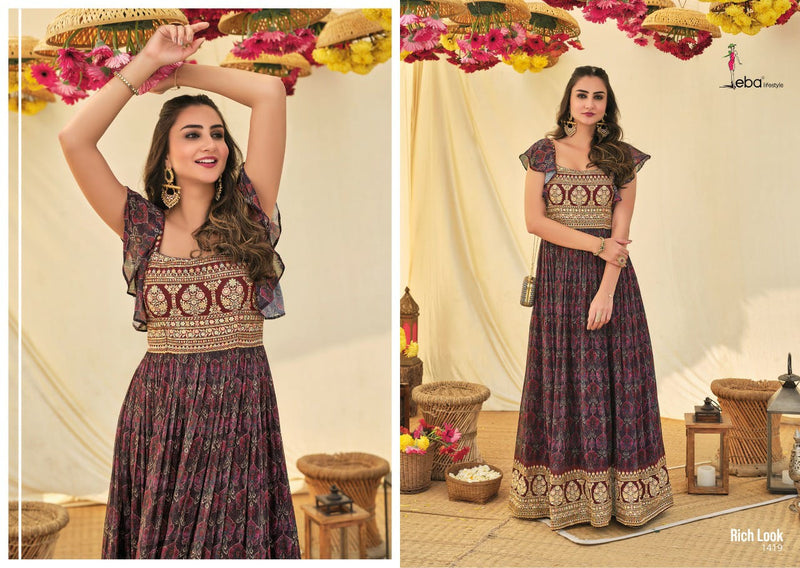 Eba Lifestyle Rich Look Georgette Embroidered Ready Made Wedding Wear Salwar Suits