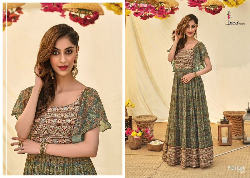 Eba Lifestyle Rich Look Georgette Embroidered Ready Made Wedding Wear Salwar Suits