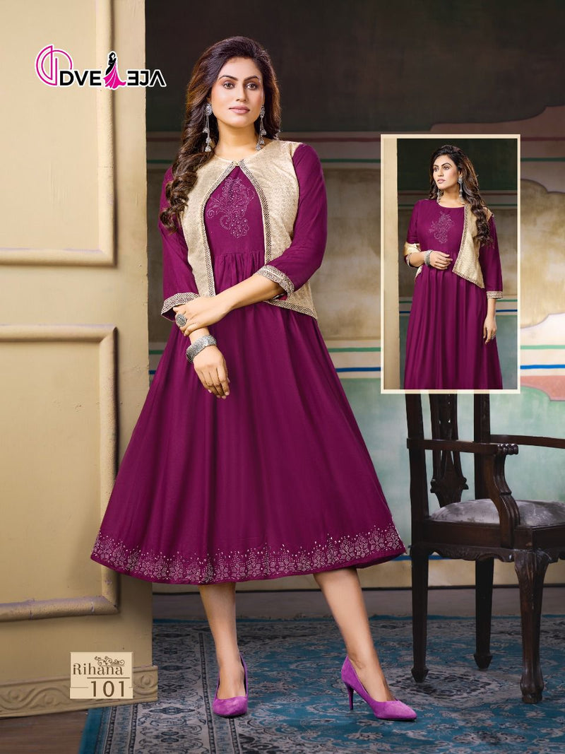 Dveeja Rihana Rayon Flair Fancy Party Wear Kurti With Jacket