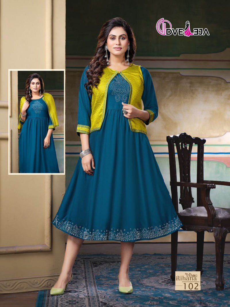 Dveeja Rihana Rayon Flair Fancy Party Wear Kurti With Jacket