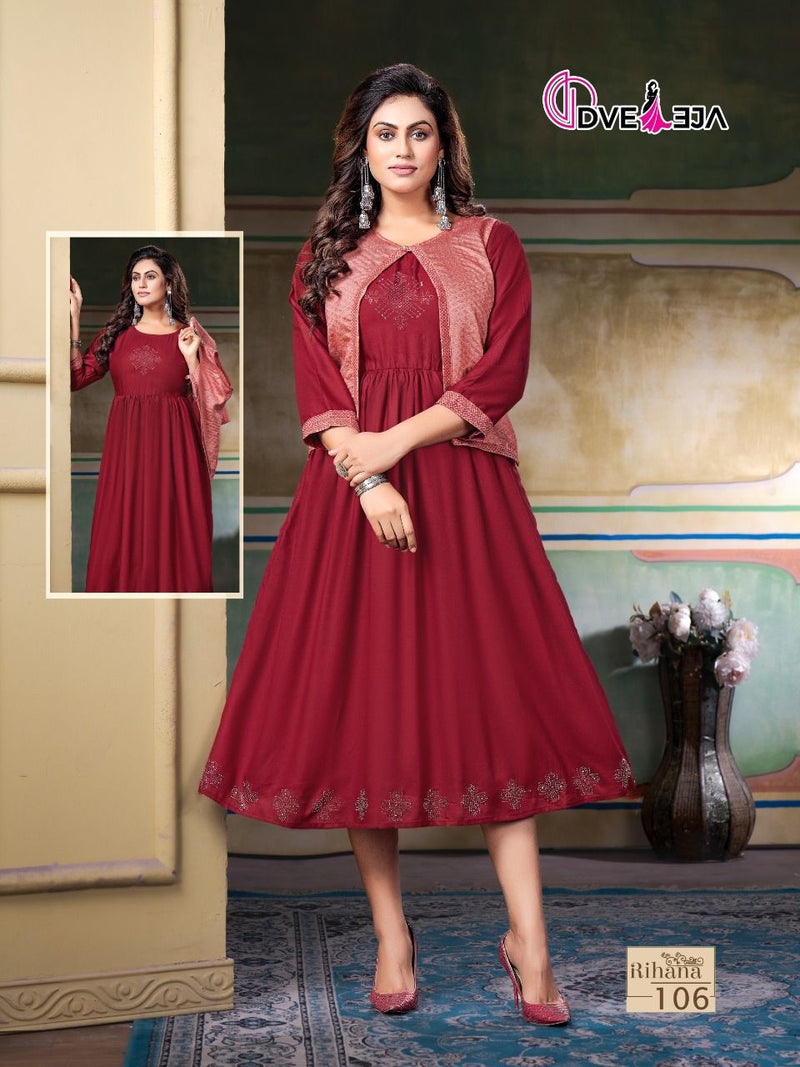 Dveeja Rihana Rayon Flair Fancy Party Wear Kurti With Jacket
