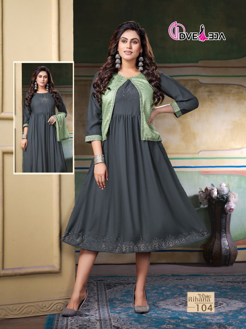 Dveeja Rihana Rayon Flair Fancy Party Wear Kurti With Jacket