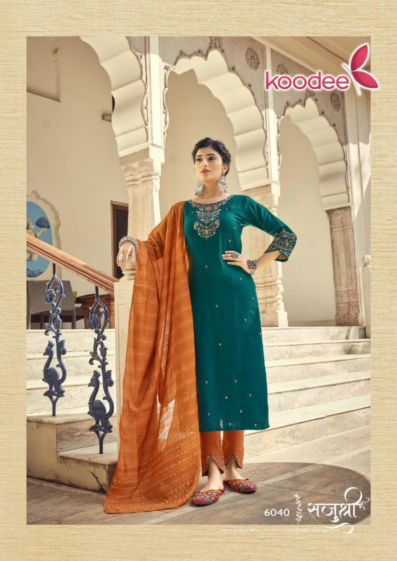 Koodee Fashion Riya Vol 4 Viscose Slub Party Wear Kurtis With Bottom & Dupatta