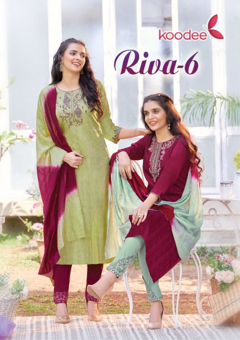 Koodee Fashion Riva Vol 6 Viscose Designer Fancy Party Wear Kurtis With Bottom & Dupatta
