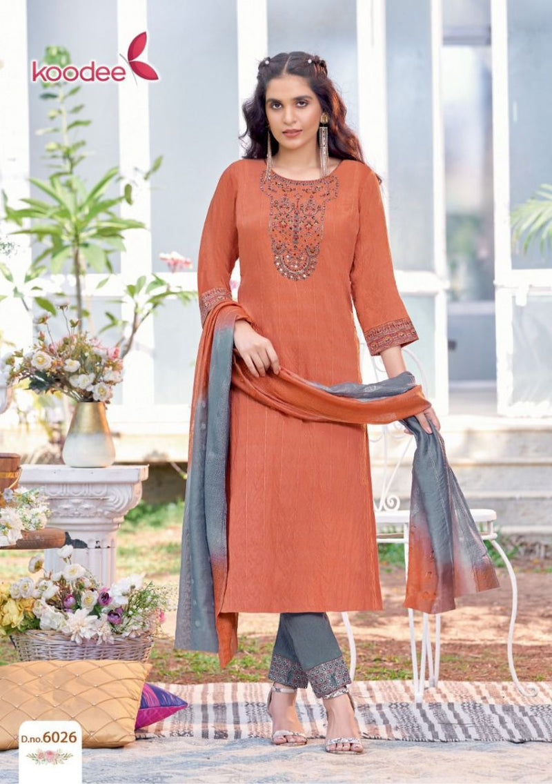 Koodee Fashion Riva Vol 6 Viscose Designer Fancy Party Wear Kurtis With Bottom & Dupatta
