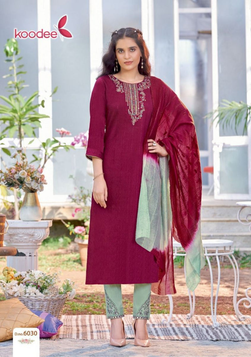 Koodee Fashion Riva Vol 6 Viscose Designer Fancy Party Wear Kurtis With Bottom & Dupatta