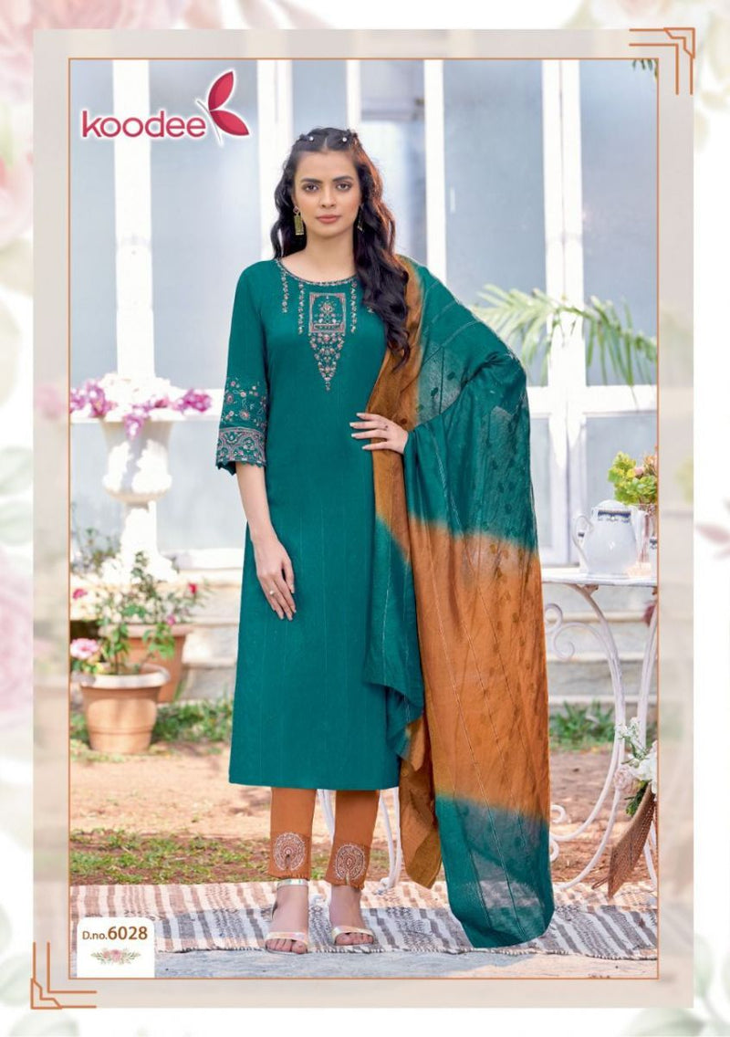 Koodee Fashion Riva Vol 6 Viscose Designer Fancy Party Wear Kurtis With Bottom & Dupatta