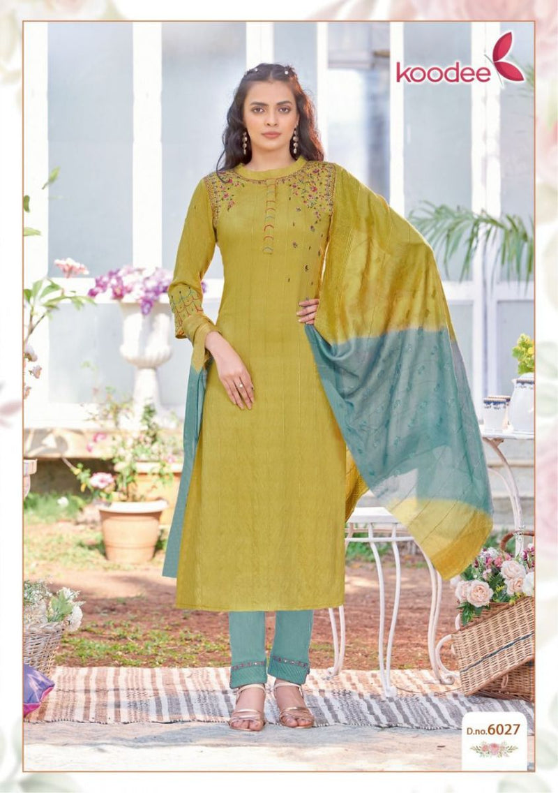 Koodee Fashion Riva Vol 6 Viscose Designer Fancy Party Wear Kurtis With Bottom & Dupatta