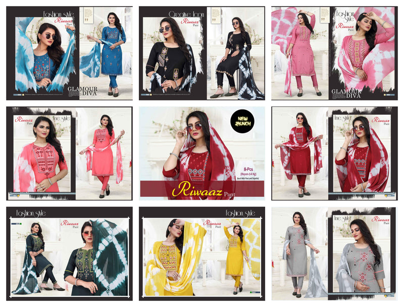 Beauty Queen Riwaaz Pant Rayon  Embroidered Festive Wear Kurtis With Bottom & Dupatta