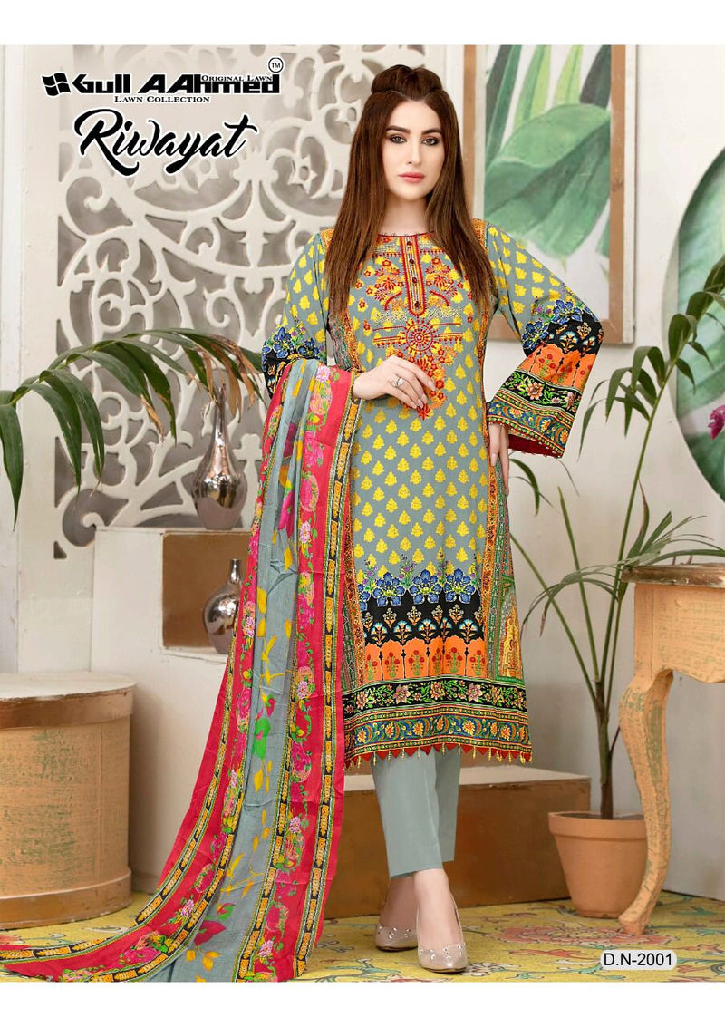 Gull Aahmed Riwayat Vol 2 Lawn Cotton With Fancy Work Stylish Designer Pakistani Salwar Kameez