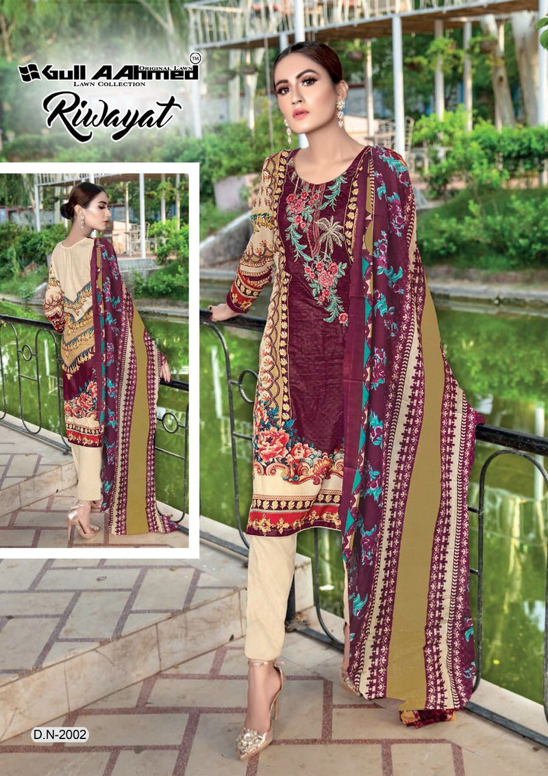 Gull Aahmed Riwayat Vol 2 Lawn Cotton With Fancy Work Stylish Designer Pakistani Salwar Kameez