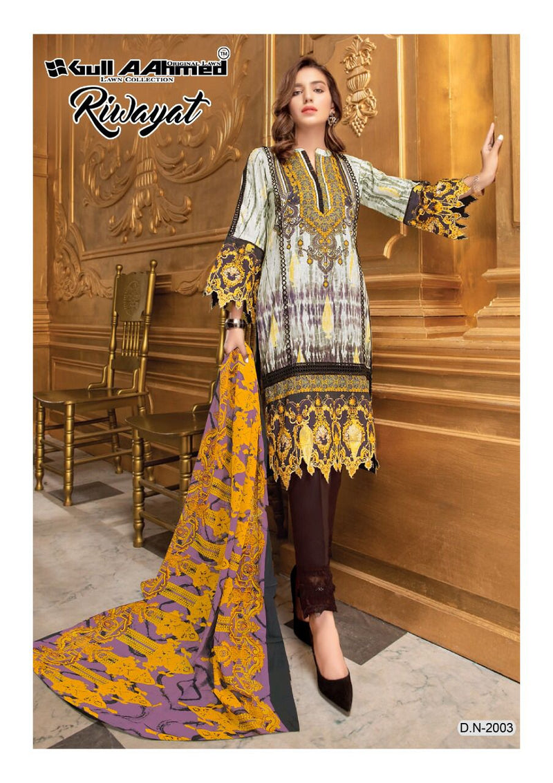 Gull Aahmed Riwayat Vol 2 Lawn Cotton With Fancy Work Stylish Designer Pakistani Salwar Kameez