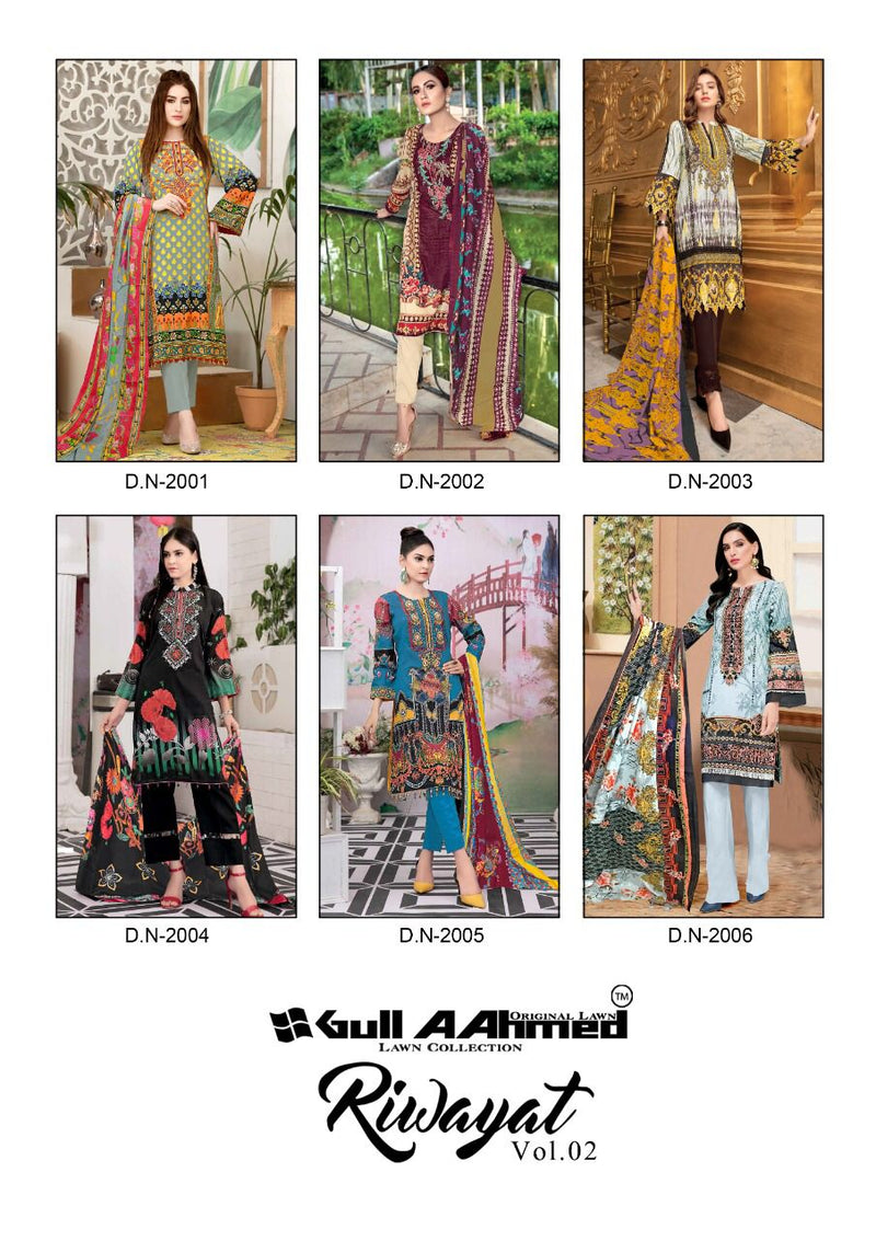 Gull Aahmed Riwayat Vol 2 Lawn Cotton With Fancy Work Stylish Designer Pakistani Salwar Kameez