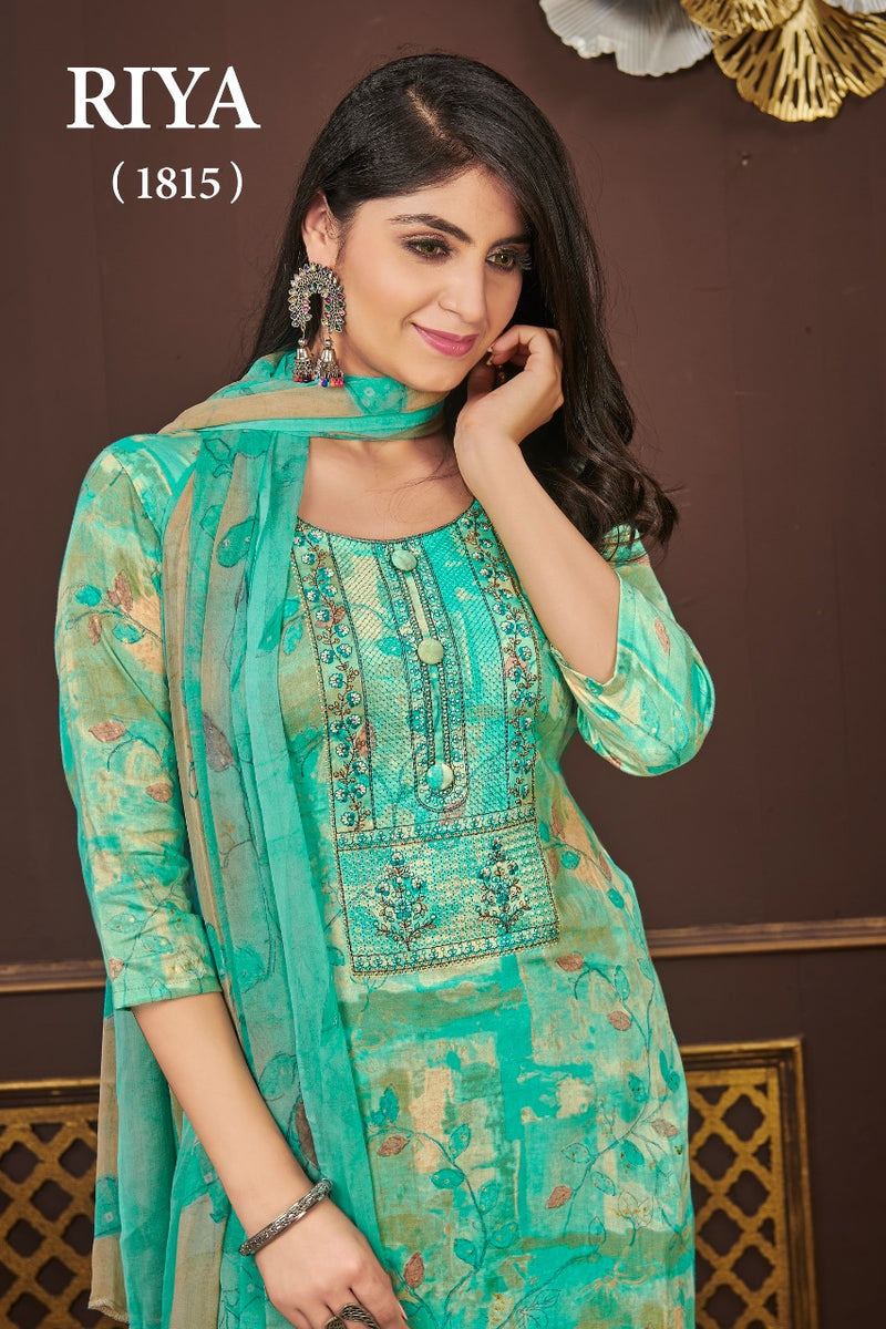 Bipson Fashion Dno 1815 Cambric Cotton Printed With Heavy Embroidery Stylish Designer Salwar Suit