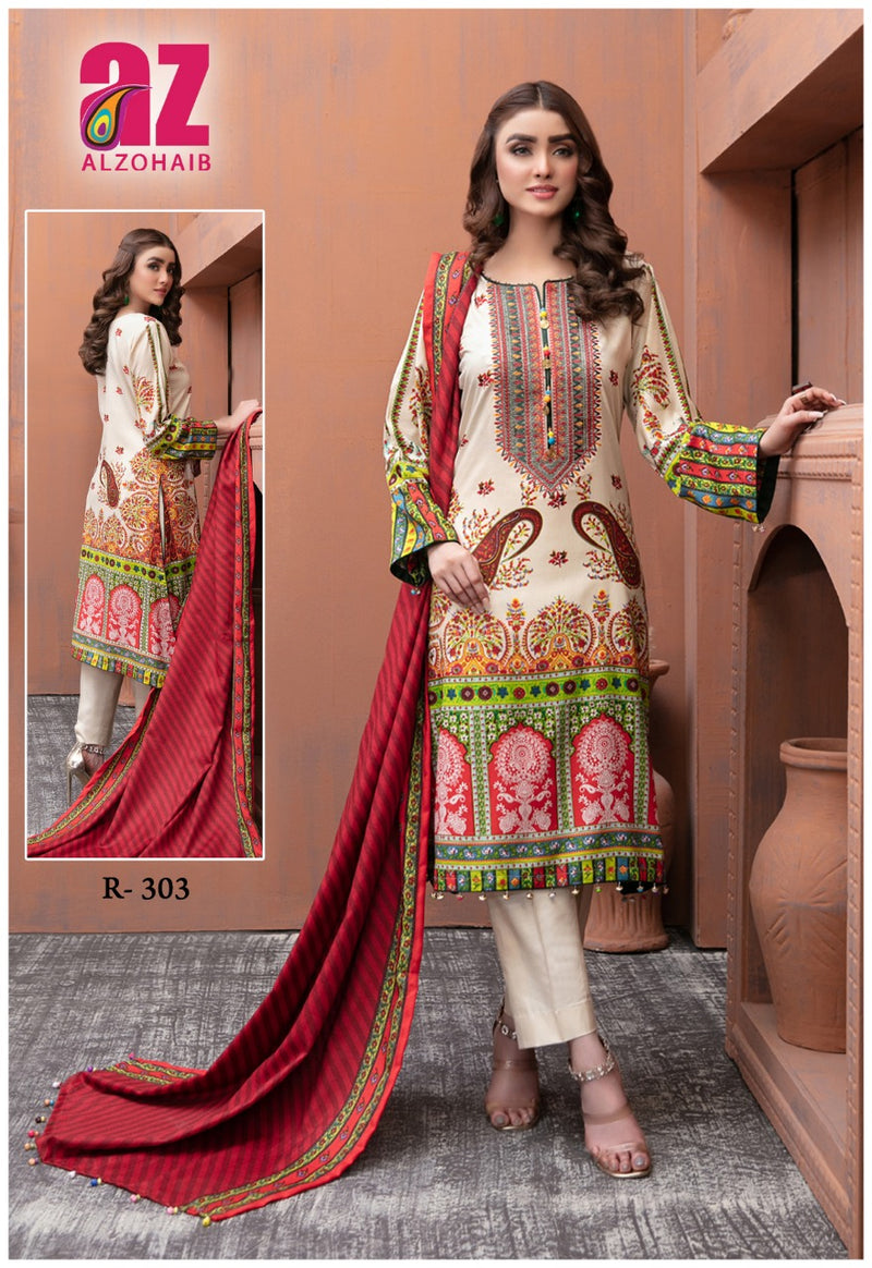 Al Zohaib Roohi Lawn Cotton Pakistani Style Printed Party Wear Salwar Suits