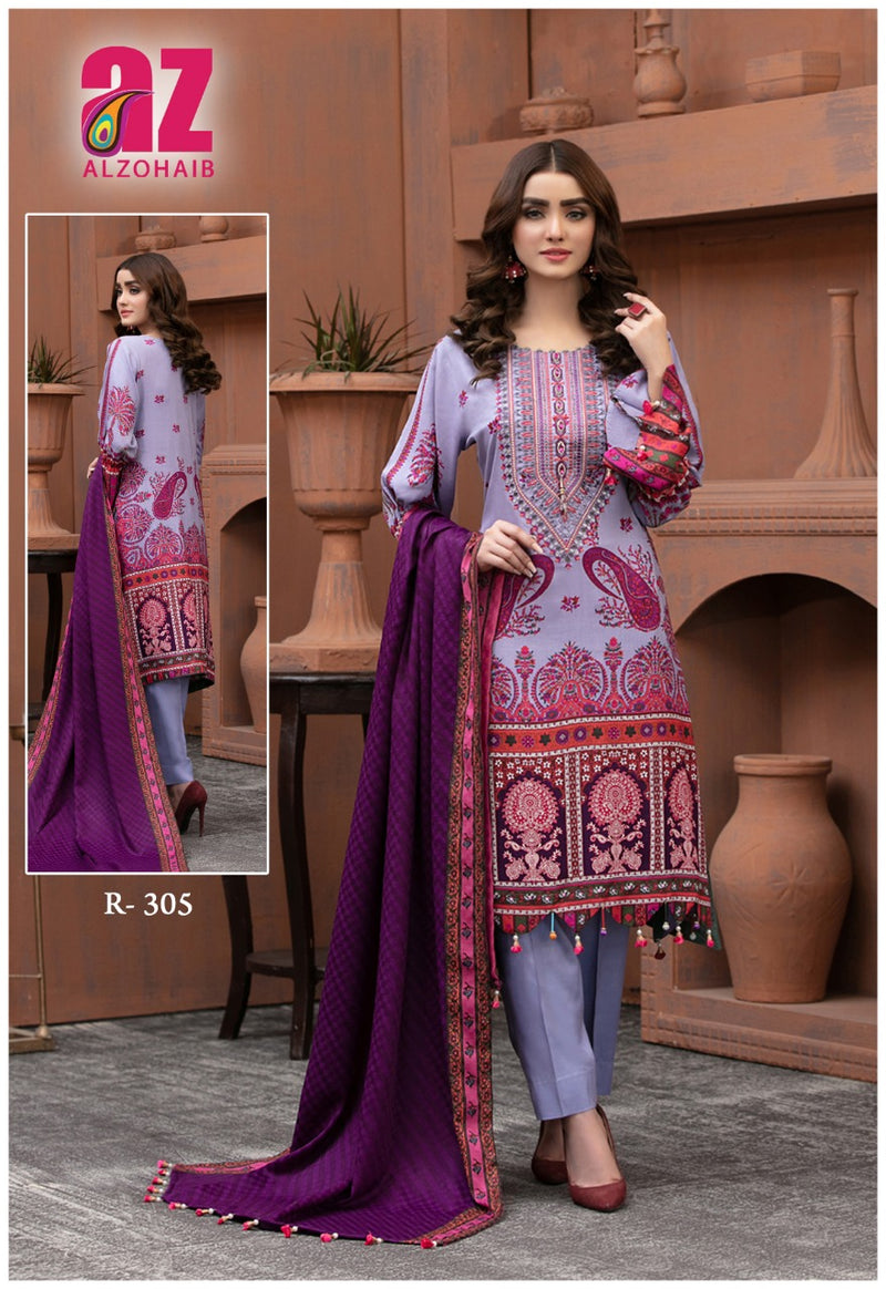 Al Zohaib Roohi Lawn Cotton Pakistani Style Printed Party Wear Salwar Suits
