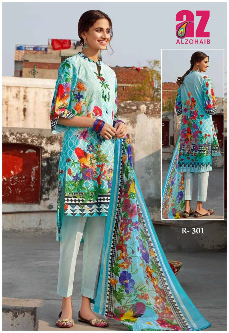 Al Zohaib Roohi Lawn Cotton Pakistani Style Printed Party Wear Salwar Suits