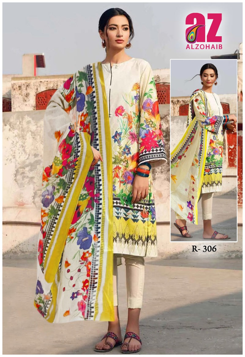 Al Zohaib Roohi Lawn Cotton Pakistani Style Printed Party Wear Salwar Suits