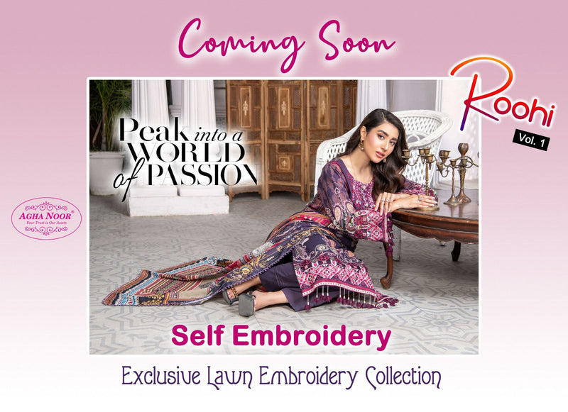 Agha Noor Roohi Vol 1 Pure Lawn Cotton Printed Partywear Salwar Kameez
