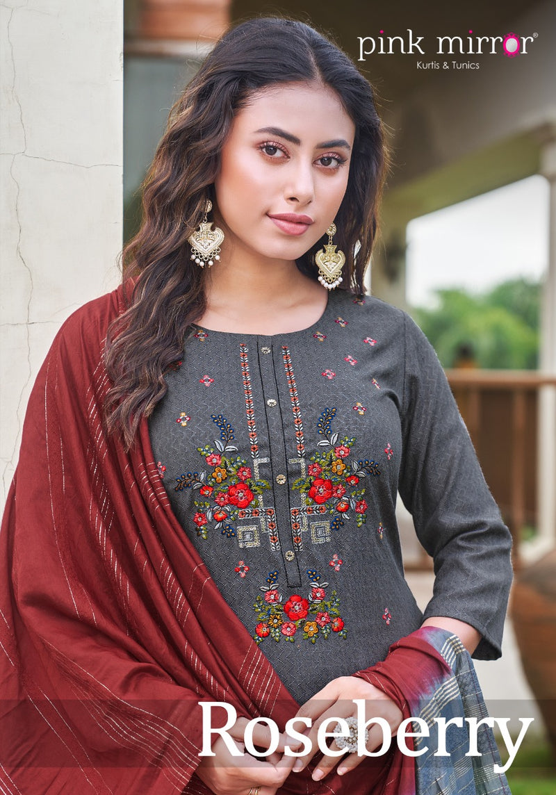 Pink Mirror Roseberry Viscose With Fancy Embroidery Work Stylish Designer Party Wear Beautiful Kurti