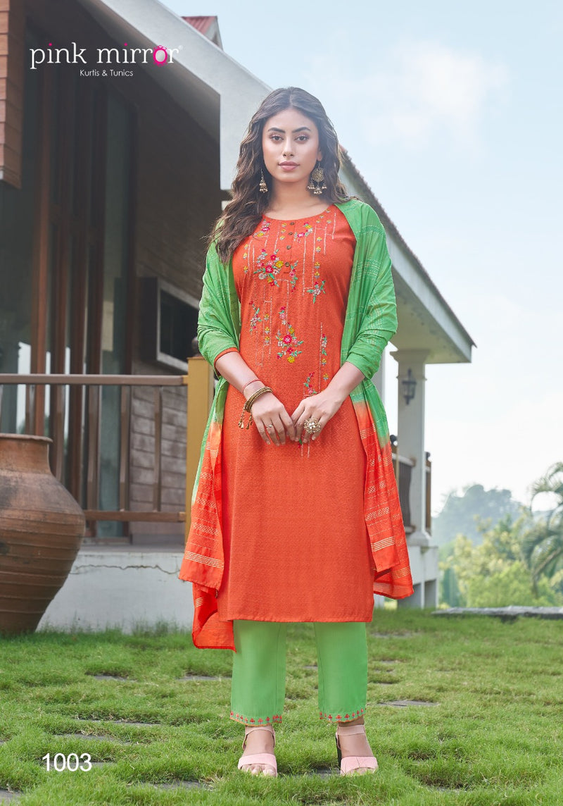 Pink Mirror Roseberry Viscose With Fancy Embroidery Work Stylish Designer Party Wear Beautiful Kurti