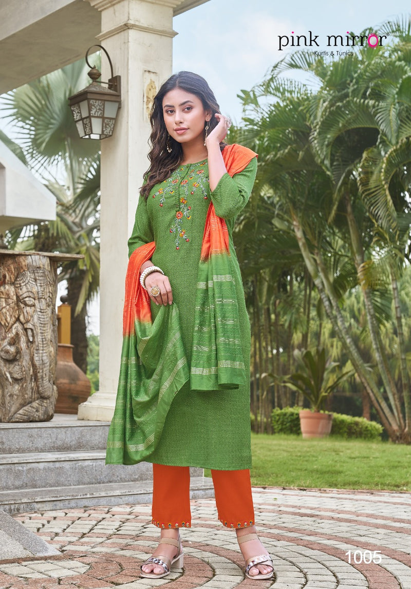 Pink Mirror Roseberry Viscose With Fancy Embroidery Work Stylish Designer Party Wear Beautiful Kurti