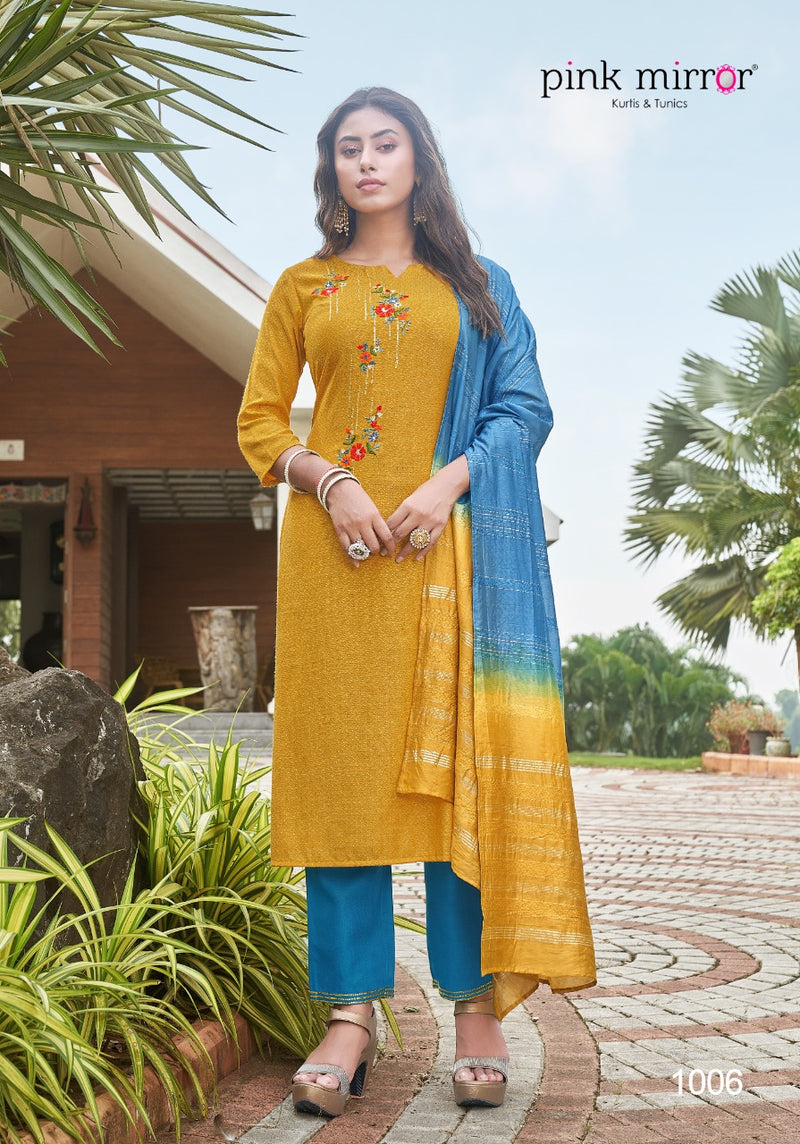 Pink Mirror Roseberry Viscose With Fancy Embroidery Work Stylish Designer Party Wear Beautiful Kurti