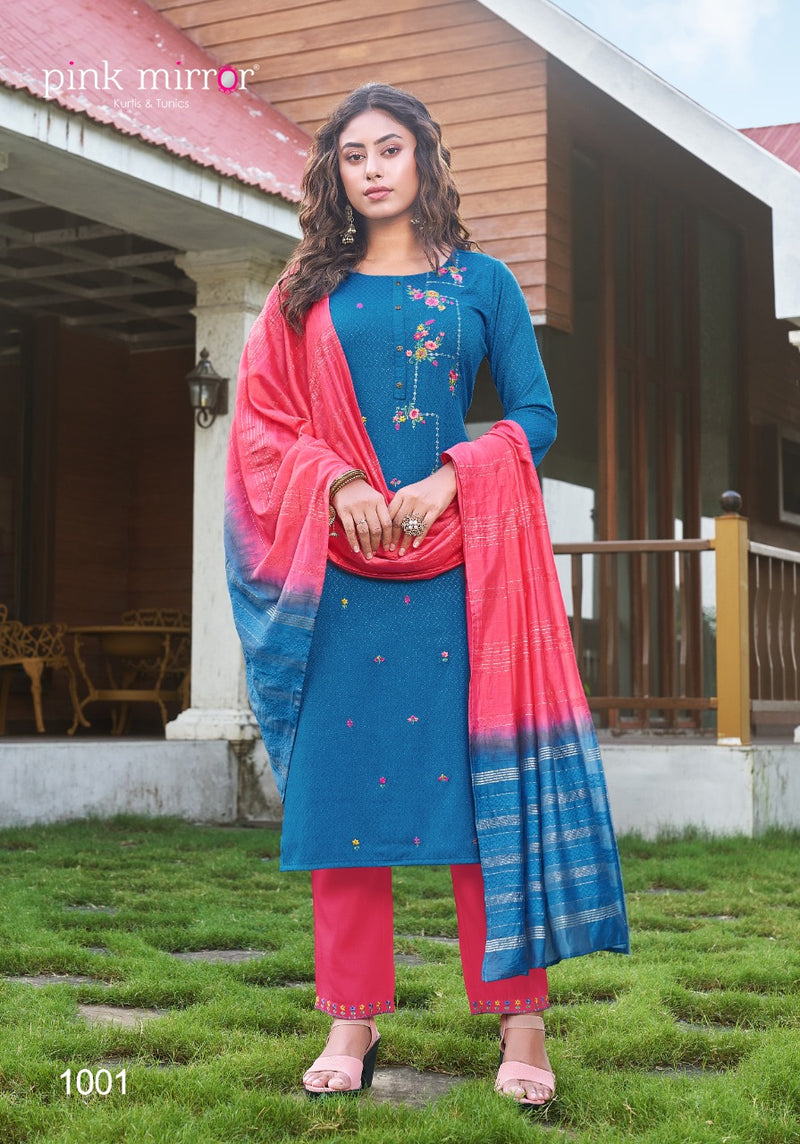 Pink Mirror Roseberry Viscose With Fancy Embroidery Work Stylish Designer Party Wear Beautiful Kurti