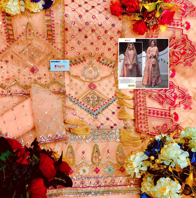 Fepic Rosemeen D 5195 Organza Embroidered Ellegant Pakistani Style Weeding Wear Salwar Suits