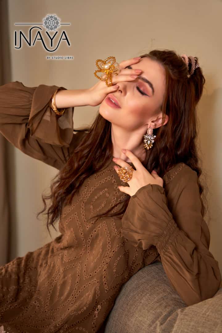 Inaya Rosettes Collection Georgette With Heavy Embroidery Work Stylish Designer Pakistani Fancy Kurti