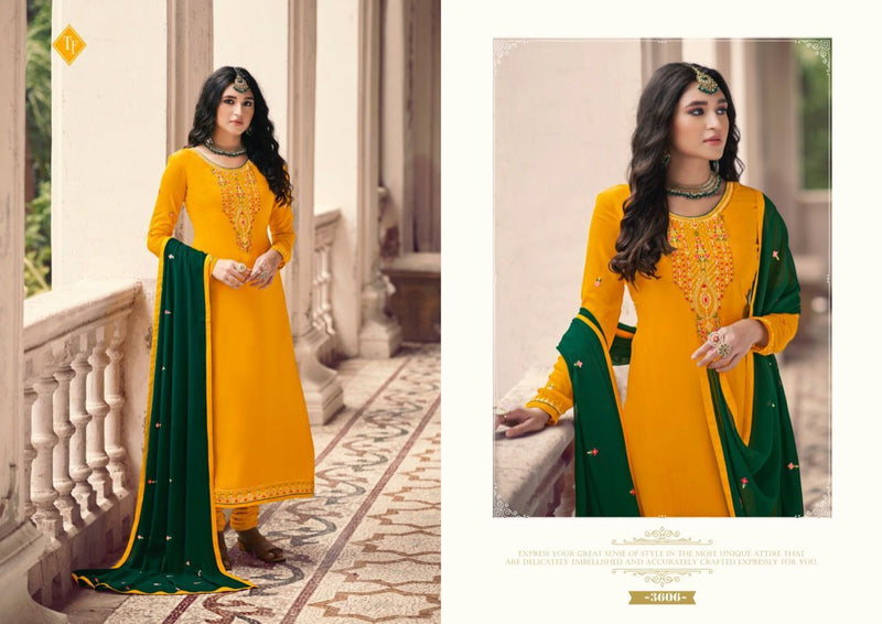Tanishk fashion Dno 3601 to 3608 Crepe With Embroidery Work Stylish Designer Party Wear Salwar Kameez
