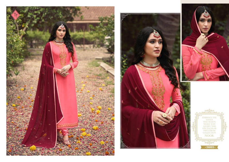 Tanishk fashion Dno 3601 to 3608 Crepe With Embroidery Work Stylish Designer Party Wear Salwar Kameez