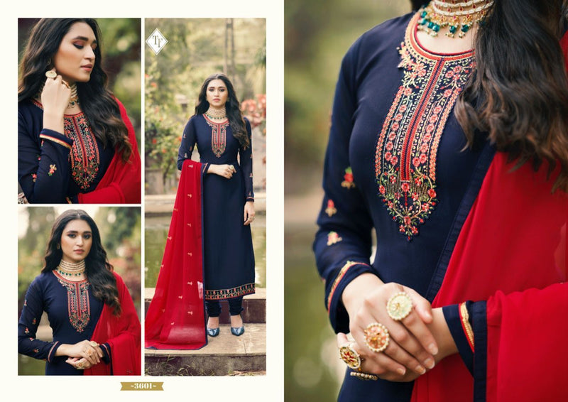 Tanishk fashion Dno 3601 to 3608 Crepe With Embroidery Work Stylish Designer Party Wear Salwar Kameez