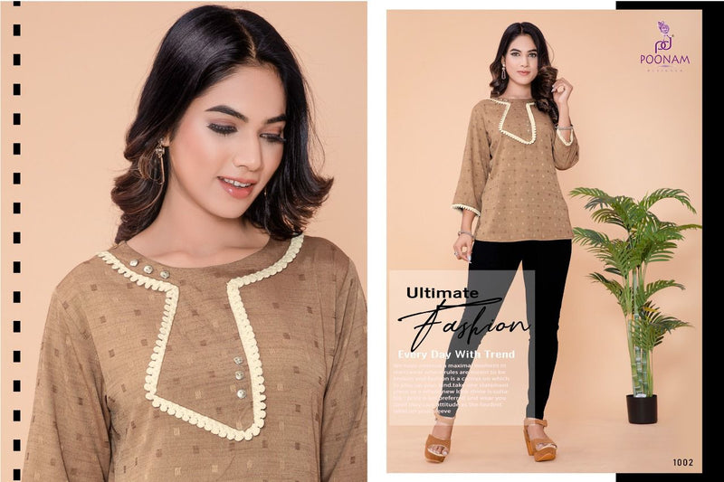 Poonam Designer Ruaab Rayon Fancy Stylish Top Style Office Wear Kurtis