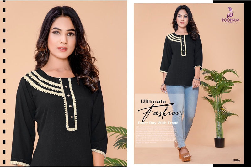 Poonam Designer Ruaab Rayon Fancy Stylish Top Style Office Wear Kurtis