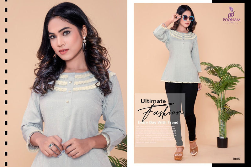 Poonam Designer Ruaab Rayon Fancy Stylish Top Style Office Wear Kurtis