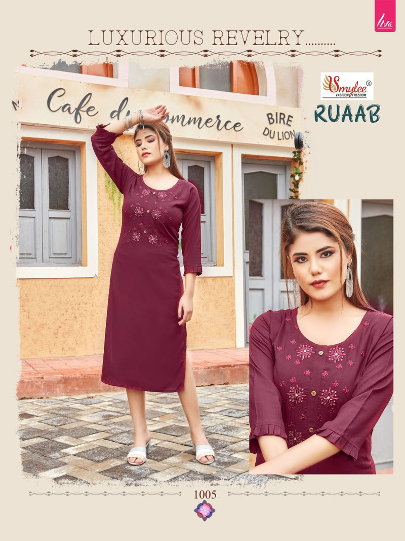 Smylee Fashion Ruaab Rayon Fancy Stylish Office Wear Kurtis