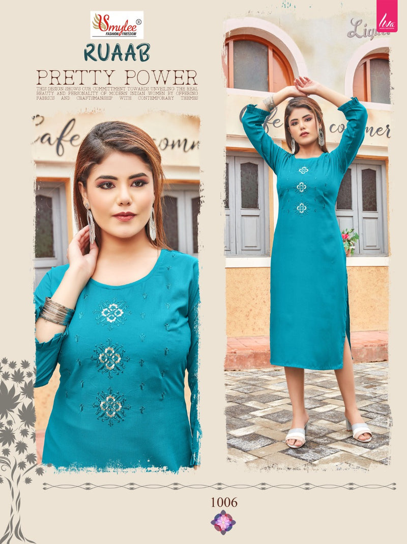 Smylee Fashion Ruaab Rayon Fancy Stylish Office Wear Kurtis