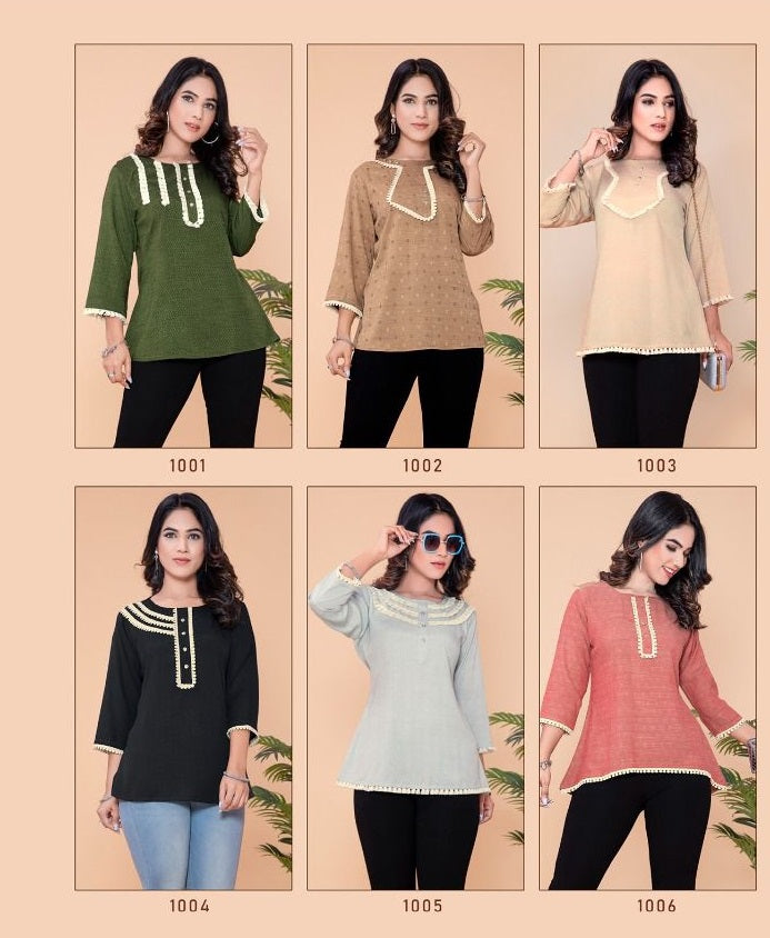 Poonam Designer Ruaab Rayon Fancy Stylish Top Style Office Wear Kurtis
