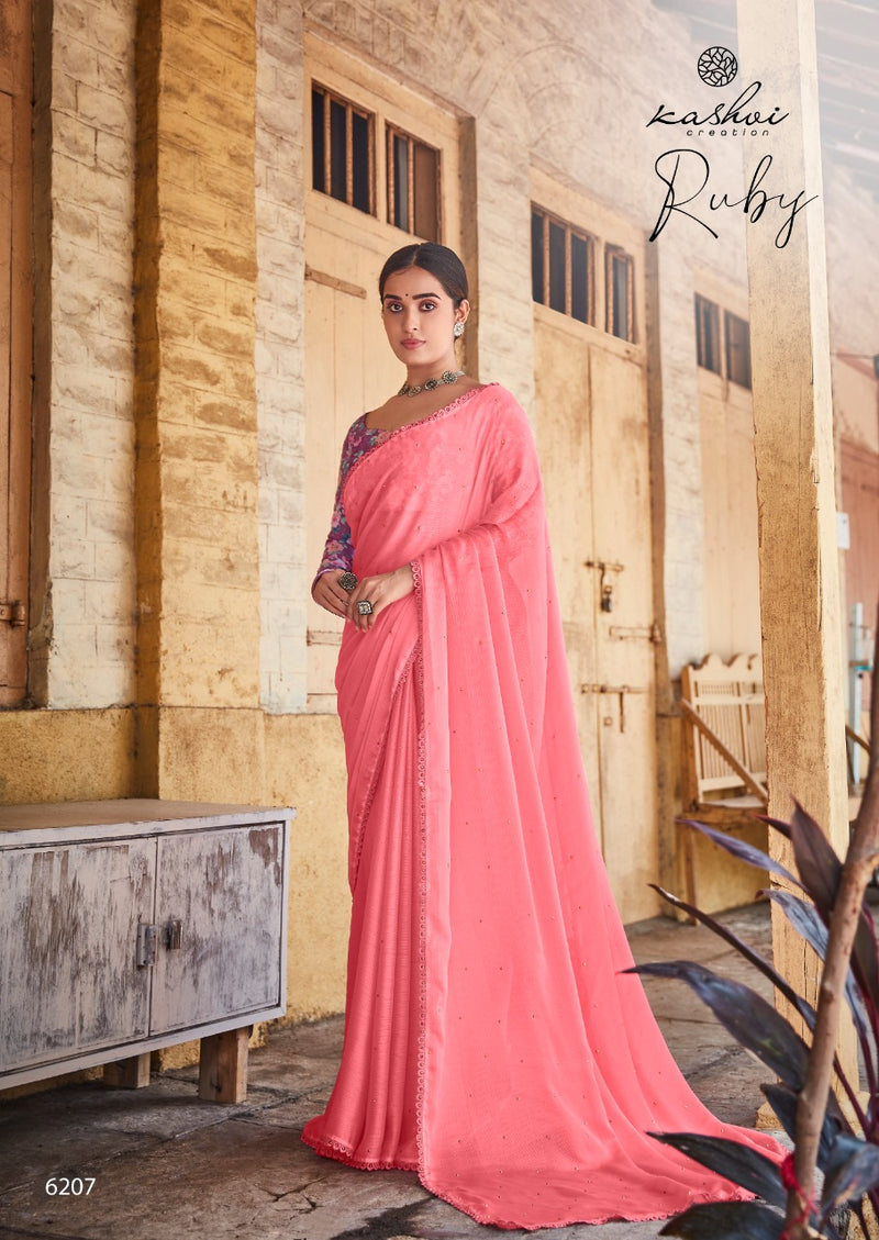 Kashvi Creation Ruby Moss Chiffon Beautiful Collections Of Fancy Sarees