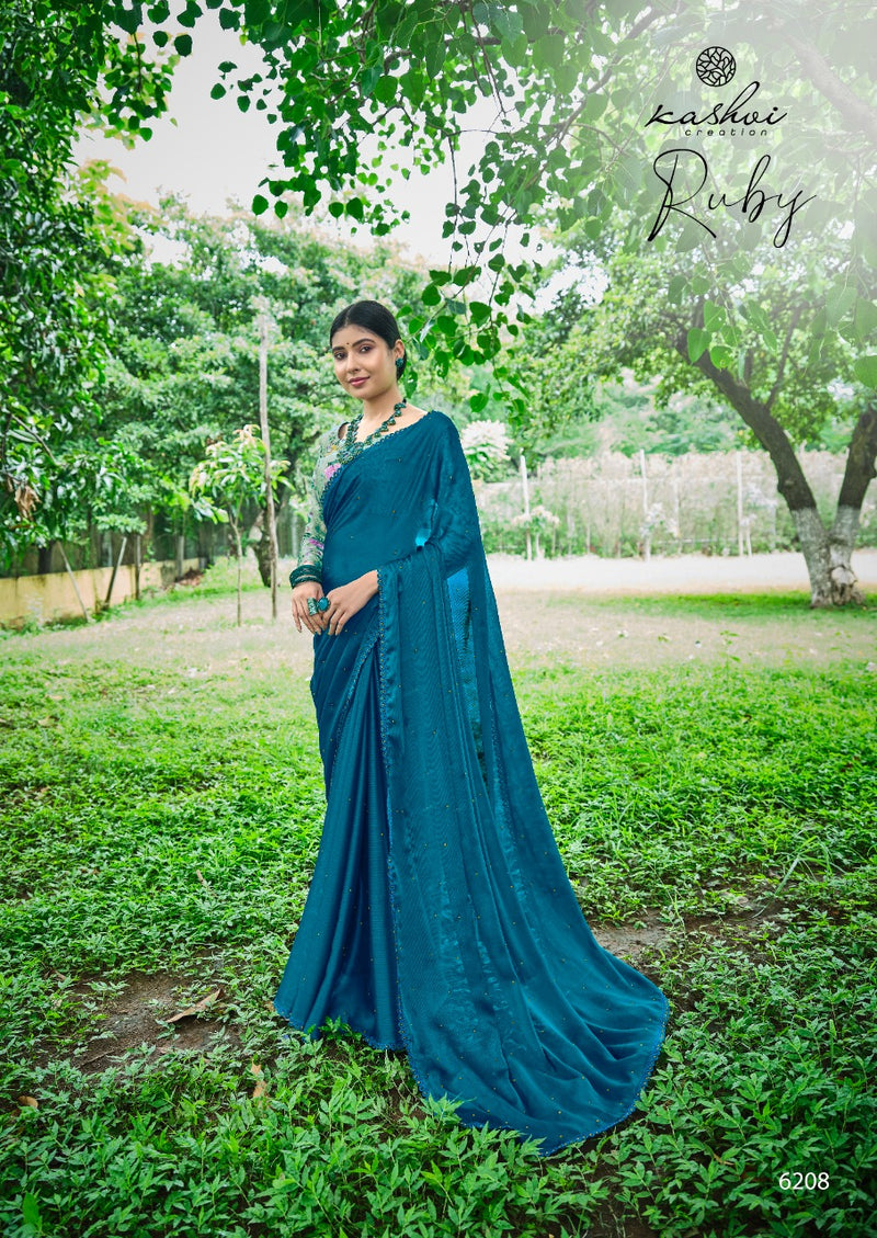 Kashvi Creation Ruby Moss Chiffon Beautiful Collections Of Fancy Sarees