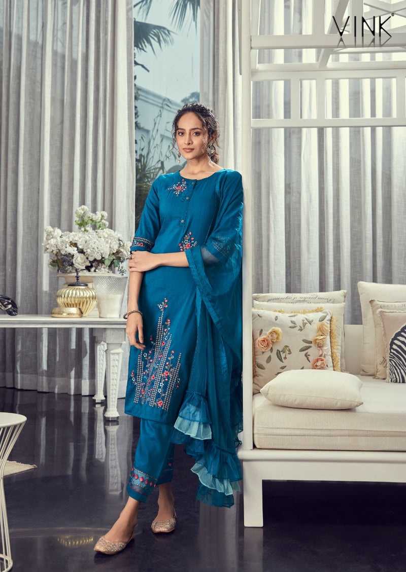 Vink Ruffles Vol 3 Silk  Fancy Designer Party Wear Kurtis With Dupatta & Bottom