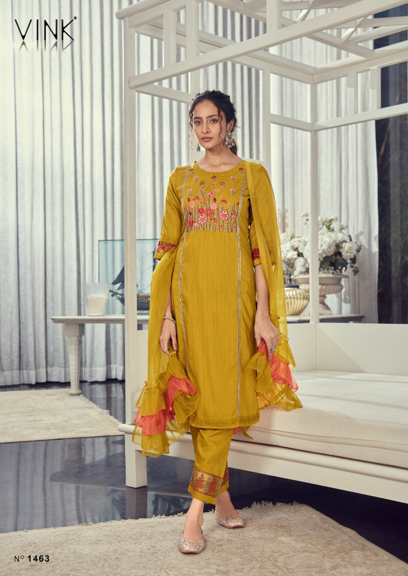 Vink Ruffles Vol 3 Silk  Fancy Designer Party Wear Kurtis With Dupatta & Bottom