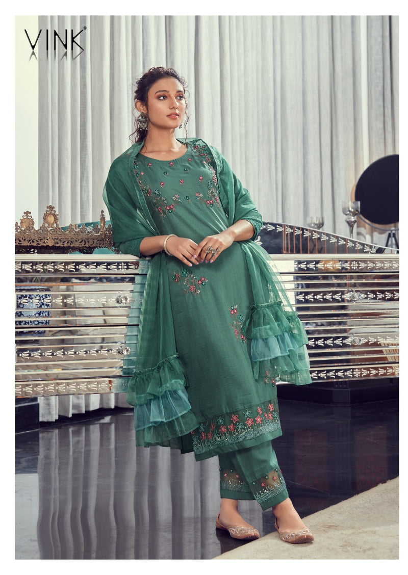Vink Ruffles Vol 3 Silk  Fancy Designer Party Wear Kurtis With Dupatta & Bottom