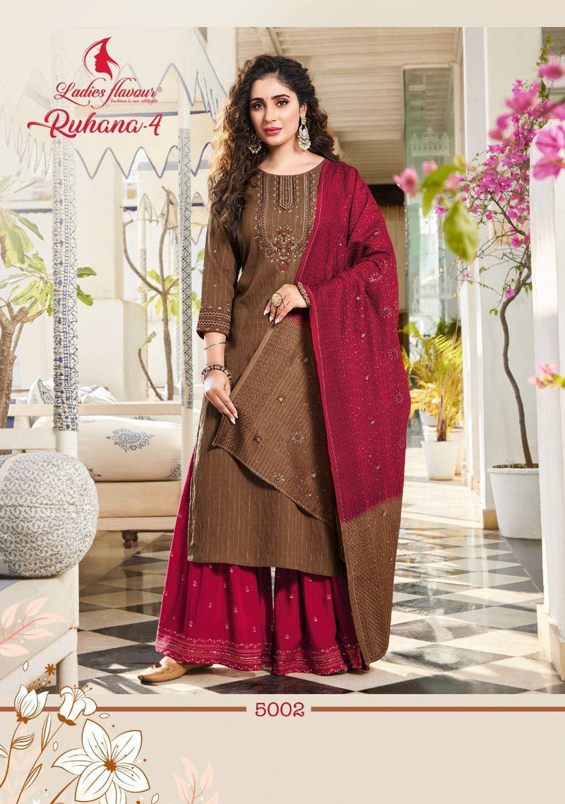 Ladies Flavour Ruhana Vol 4 Viscose Heavy Designer Party Wear Kurtis With Bottom & Dupatta