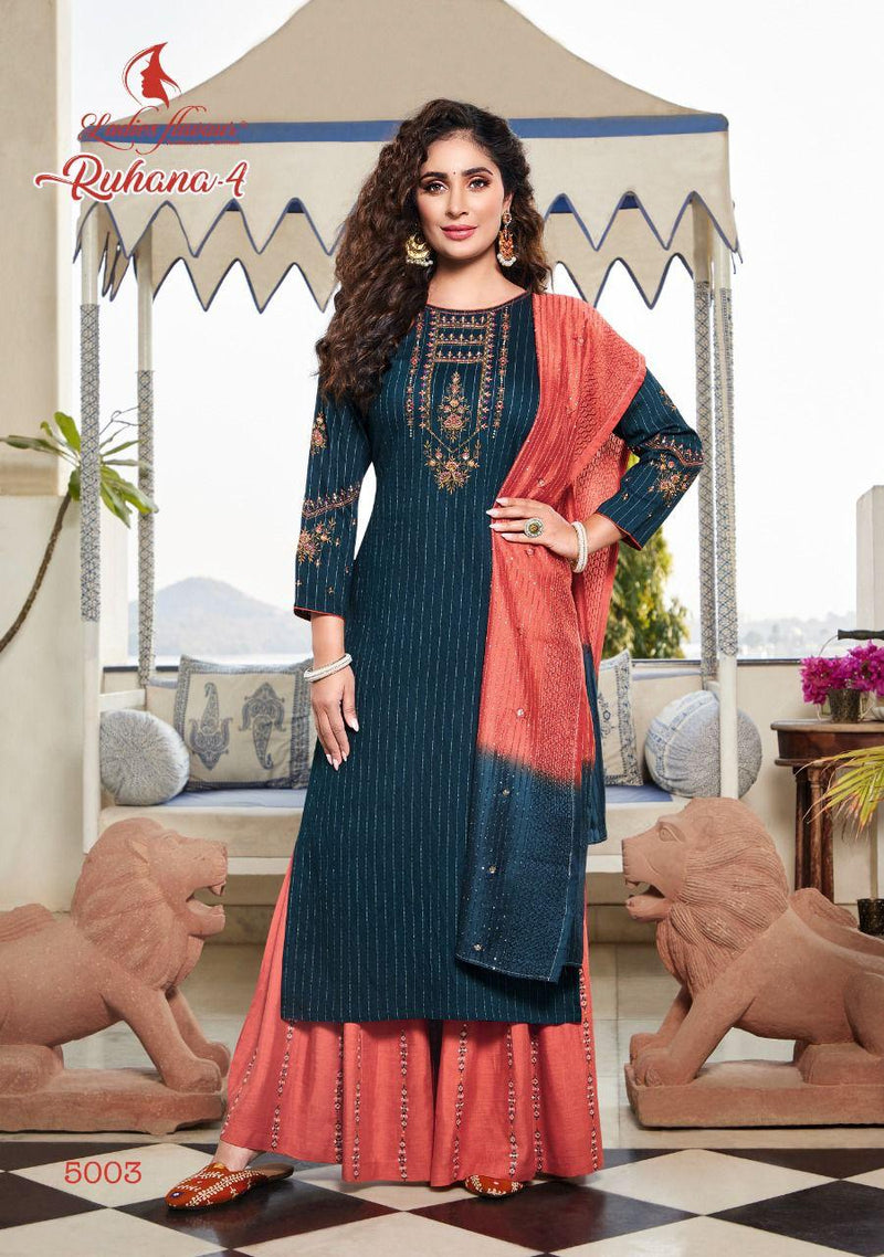 Ladies Flavour Ruhana Vol 4 Viscose Heavy Designer Party Wear Kurtis With Bottom & Dupatta
