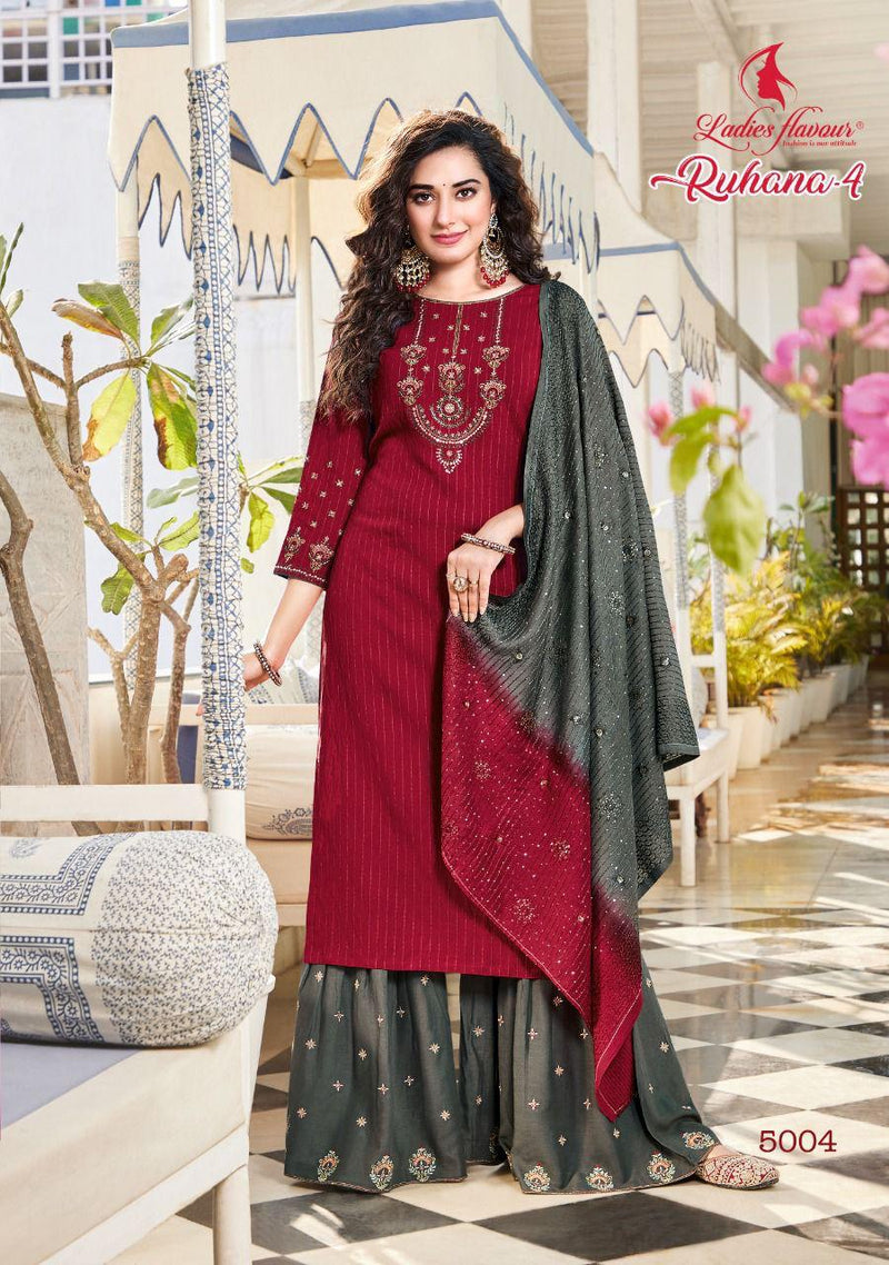Ladies Flavour Ruhana Vol 4 Viscose Heavy Designer Party Wear Kurtis With Bottom & Dupatta