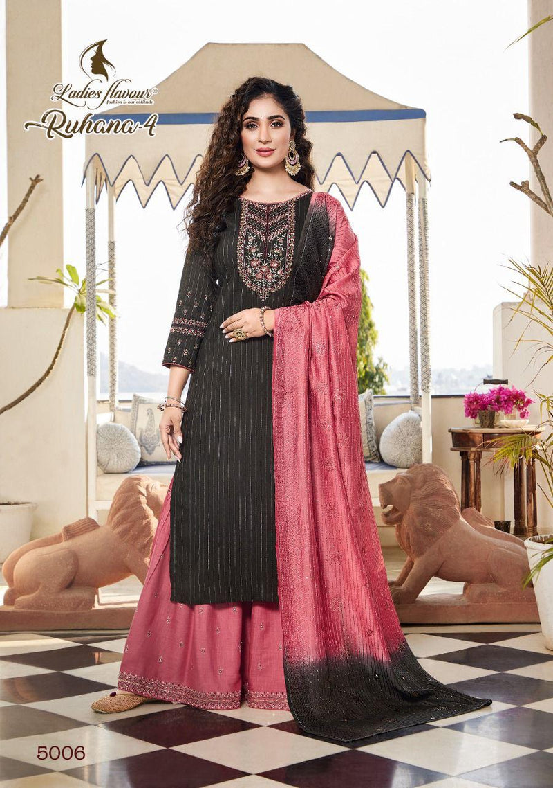 Ladies Flavour Ruhana Vol 4 Viscose Heavy Designer Party Wear Kurtis With Bottom & Dupatta